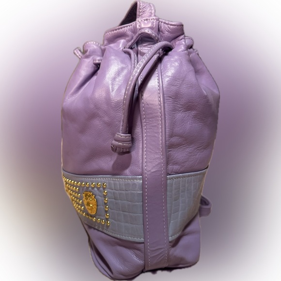 Vintage Park Avenue International Leather Bucket Bag Lavender Gold Lion Hardware - Picture 3 of 7